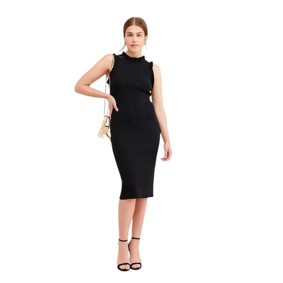 Current Elliott x Anthropologie - Bodycon Ruffled Trim Knit Midi Dress Sz M Current Elliott x Anthropologie - Bodycon Ruffled Trim Knit Midi Dress Sz M